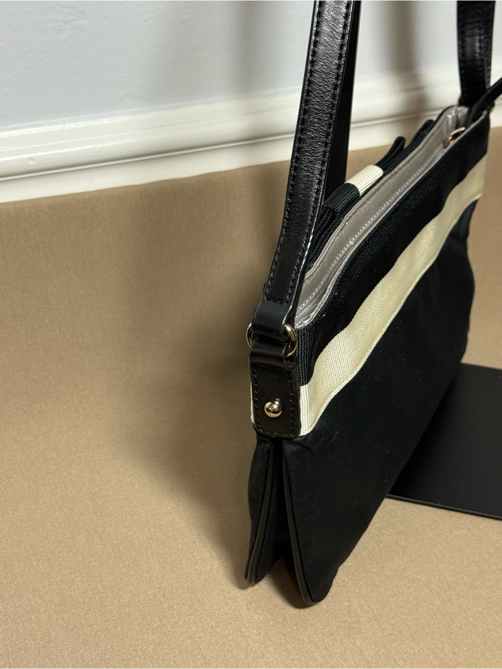 Kate Spade Barrow Street Tenley Nylon Bow Crossbody - Black/Cream - Picture 4 of 10